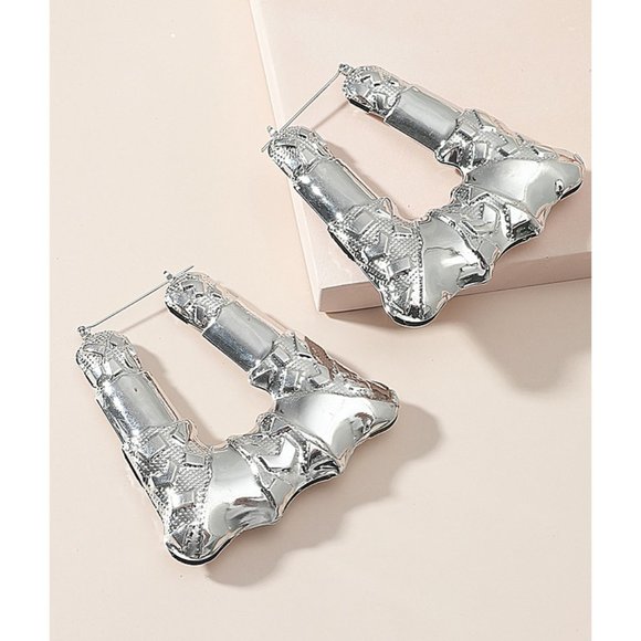 Big Bamboo Silver Earrings Hip Hop Hollow Party Fun Eighties Costume Halloween - Picture 1 of 2